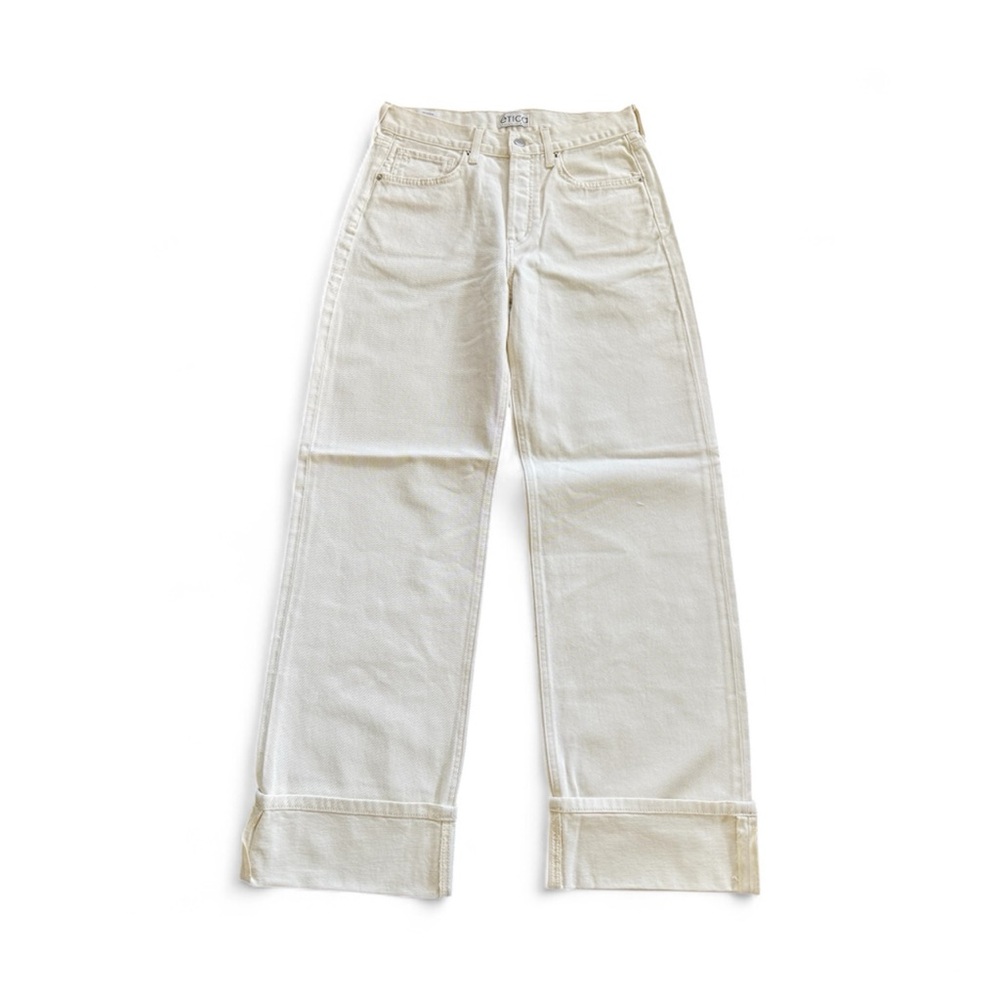 NWOT Ética Light Stanton High Rise Relaxed Cuff Denim Jeans Pants Cream